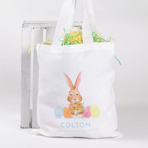 Bunny with Eggs Tote - Blue