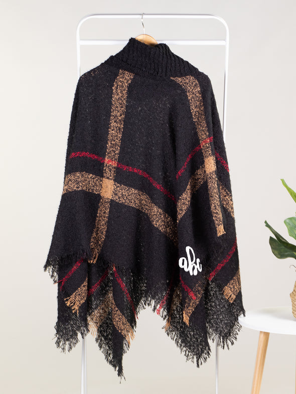 Easy On Me Plaid Turtle Neck Poncho - Black