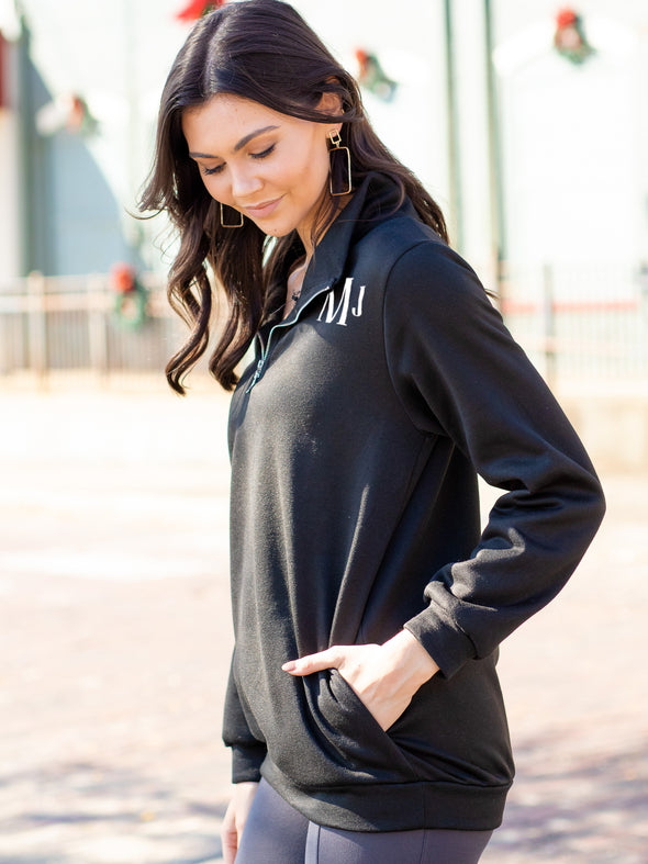 Chill Out Monogrammed Zip Pullover - Black