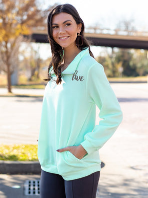 Chill Out Monogrammed Zip Pullover - Mint