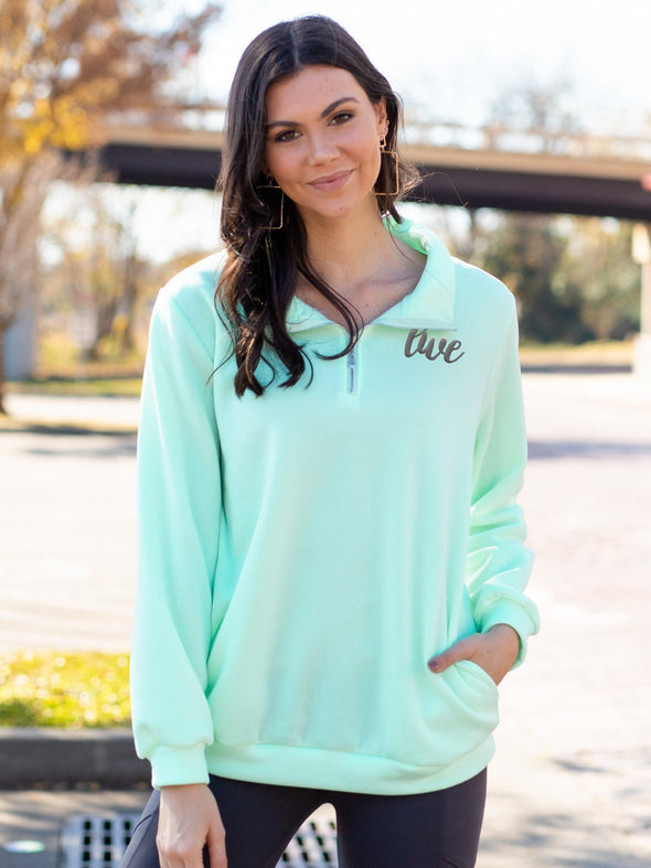 Chill Out Monogrammed Zip Pullover - Mint