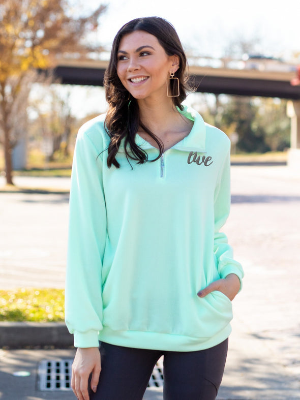 Chill Out Monogrammed Zip Pullover - Mint