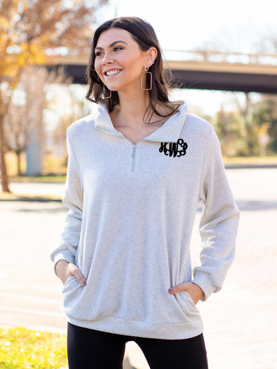 Chill Out Monogrammed Zip Pullover - Oatmeal