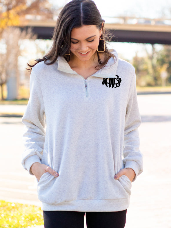 Chill Out Monogrammed Zip Pullover - Oatmeal