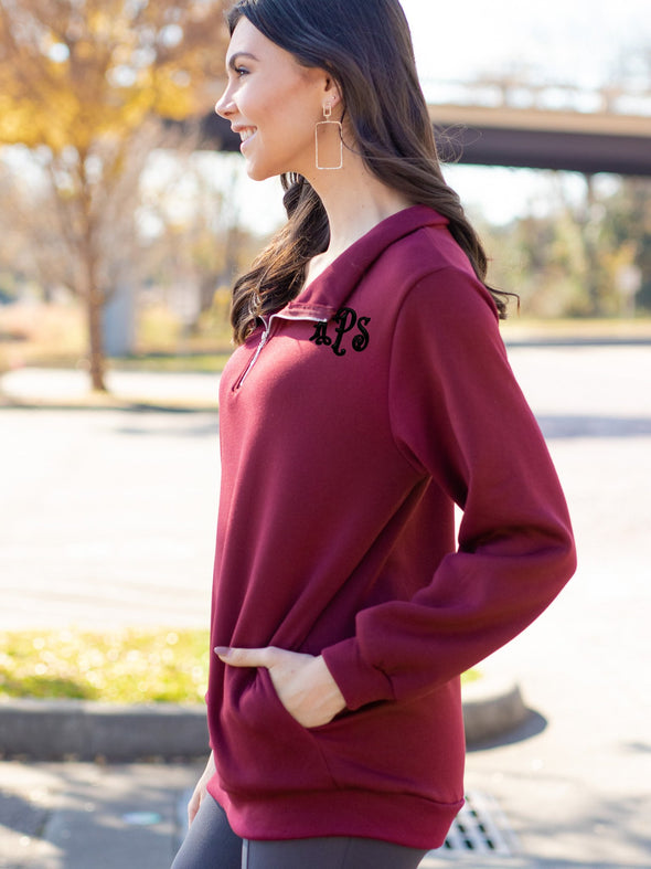 Chill Out Monogrammed Zip Pullover - Maroon