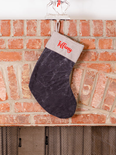 Grey & Striped Canvas Stocking