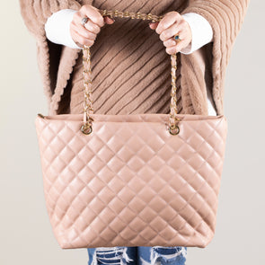 Quilted Leatherette Handbag with Gold Rope Strap