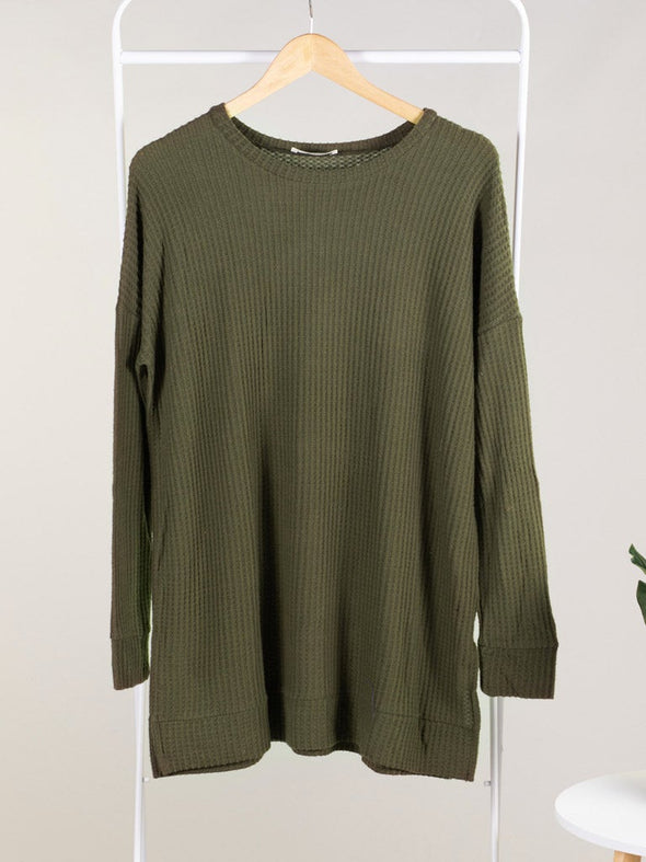 Confident and Carefree Round Neck Sweater - Tan