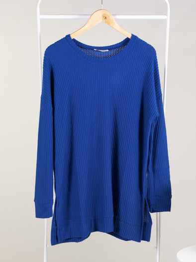 Confident and Carefree Round Neck Sweater - Royal