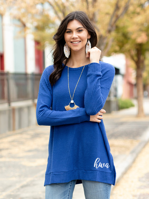 Confident and Carefree Round Neck Sweater - Royal