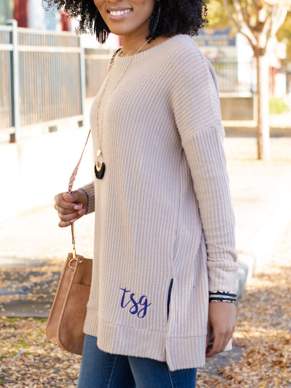 Confident and Carefree Round Neck Sweater - Tan