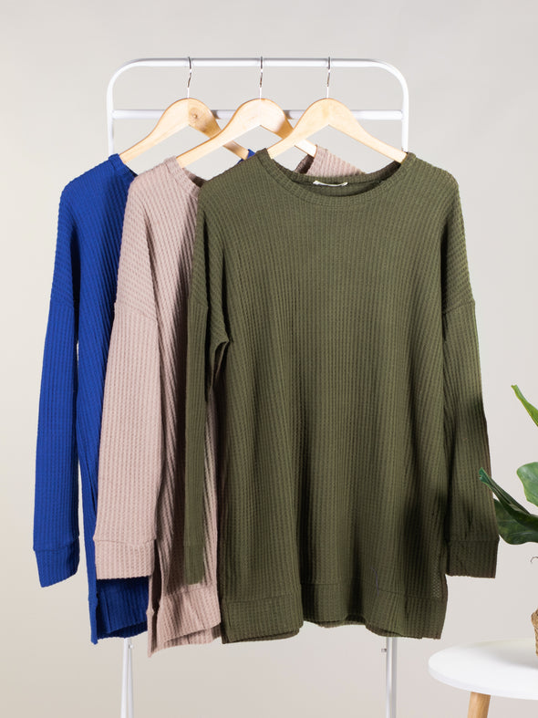 Confident and Carefree Round Neck Sweater - Royal