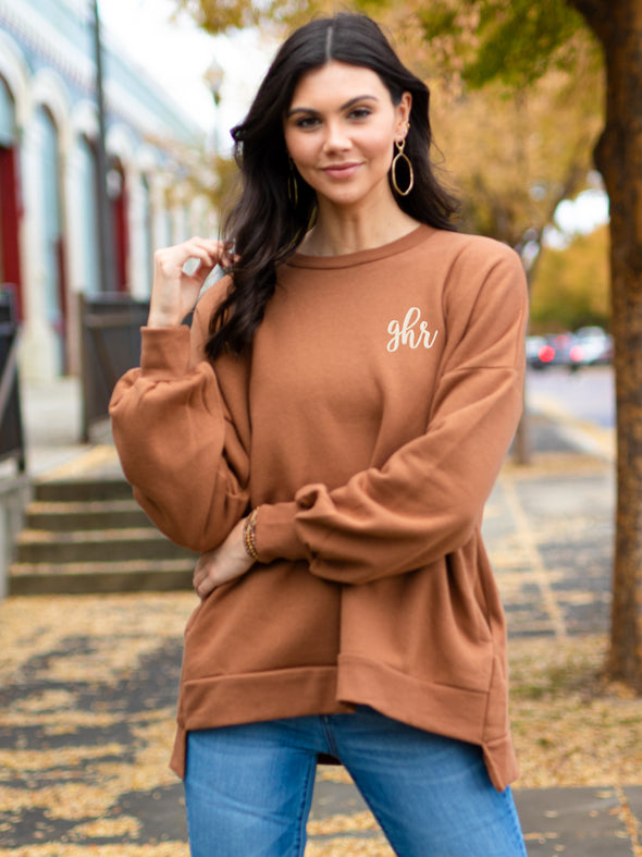 Cool Mornings, Chilly Nights Hi-Low Sweatshirt - Camel