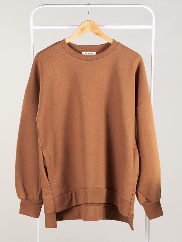 Cool Mornings, Chilly Nights Hi-Low Sweatshirt - Camel