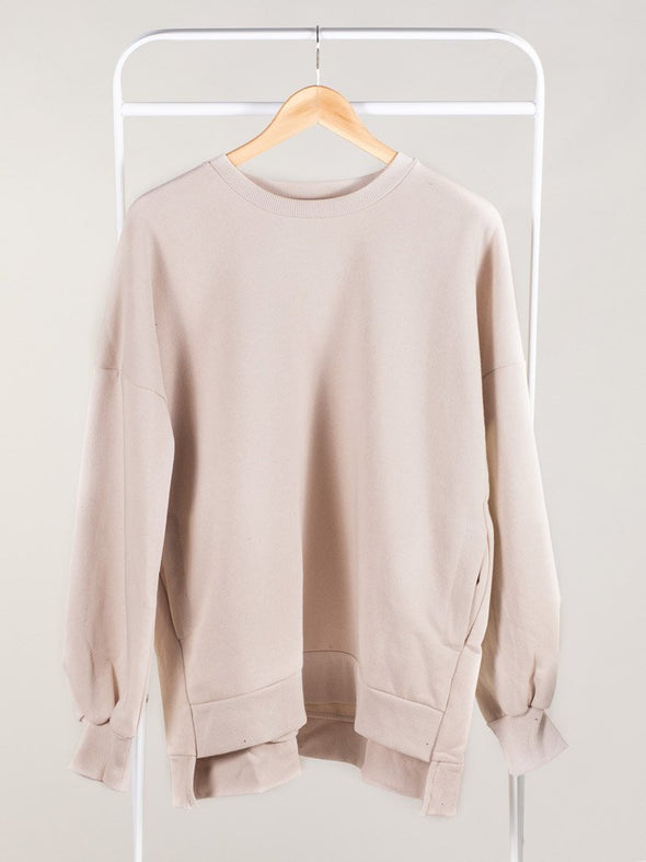 Cool Mornings, Chilly Nights Hi-Low Sweatshirt - Beige