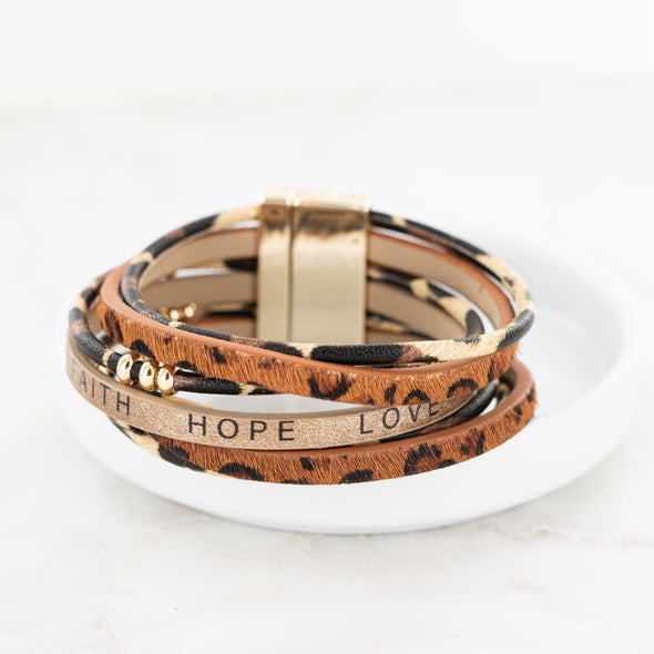 Faith Hope Love Bracelet - Brown