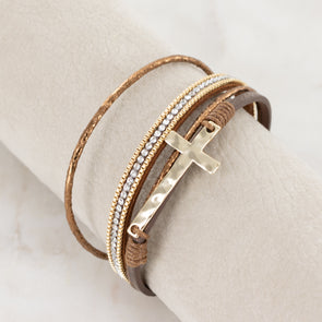 You Are Enough Cross Bracelet - Brown