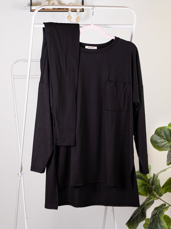 Time to Unwind Tunic & Leggings Set - Black