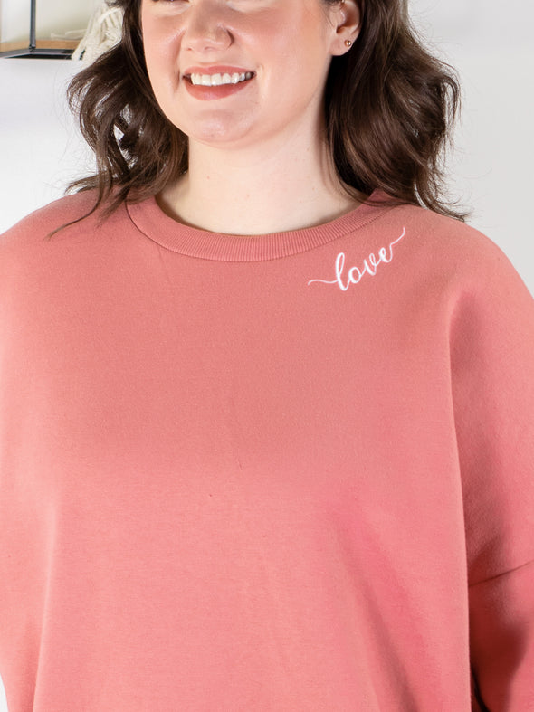 Tangled Up in LOVE Embroidered Sweatshirt - Pink