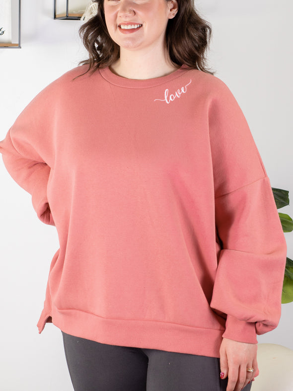 Tangled Up in LOVE Embroidered Sweatshirt - Pink