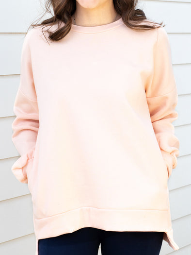 Cool Mornings, Chilly Nights Hi-Low Sweatshirt - Peach