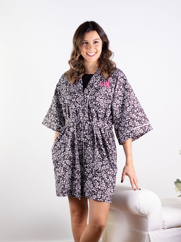 All Alone Kimono Robe - Black Floral