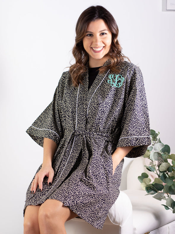 All Alone Kimono Robe - Navy Vine