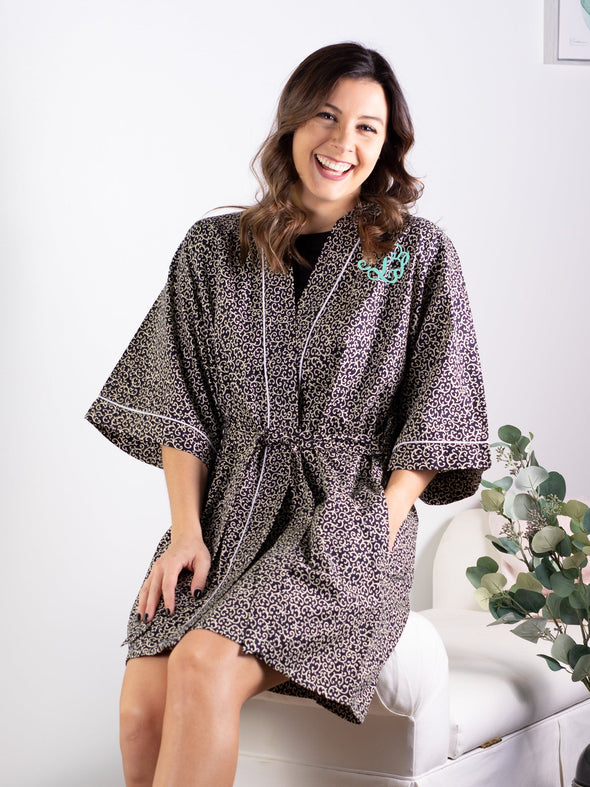 All Alone Kimono Robe - Navy Vine