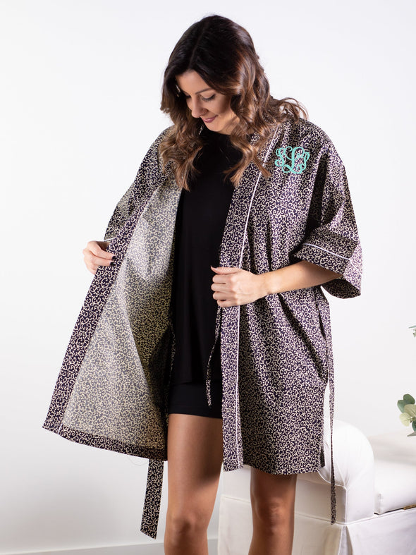 All Alone Kimono Robe - Navy Vine