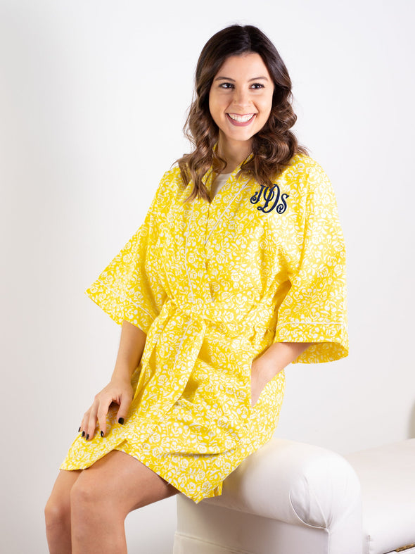 All Alone Kimono Robe - Yellow Floral