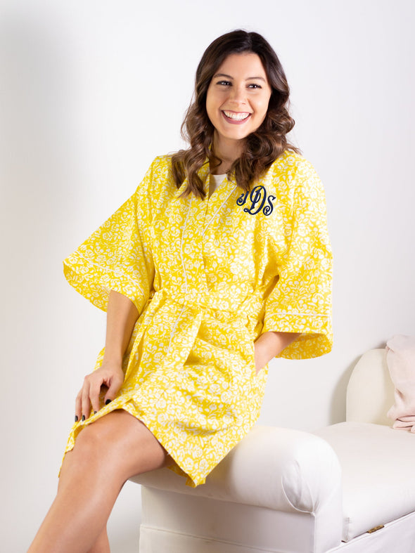 All Alone Kimono Robe - Yellow Floral