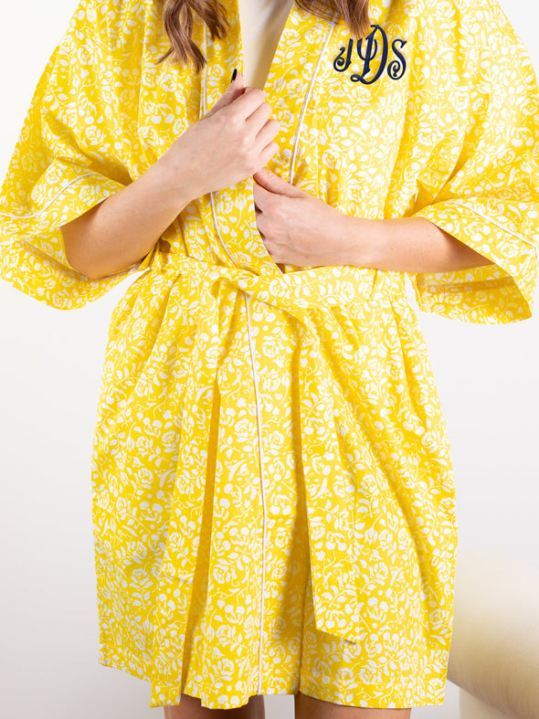 All Alone Kimono Robe - Yellow Floral