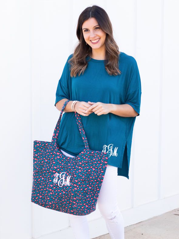 Consider It Done Leopard Tote Bag - Teal