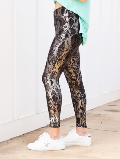 Cold Hearted Snakeprint Leggings - Black