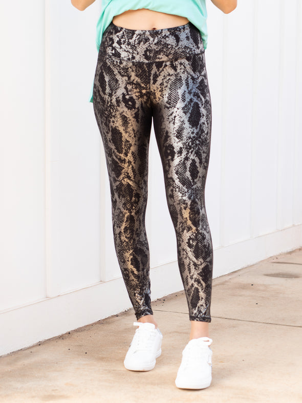 Cold Hearted Snakeprint Leggings - Black