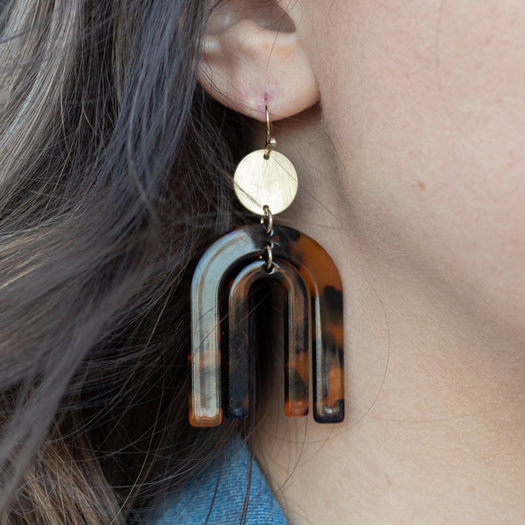 Twin Arch Earrings - Dark Tortoise