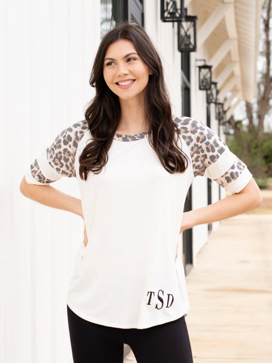 Jungle Love Leopard Sleeve Raglan Top - White