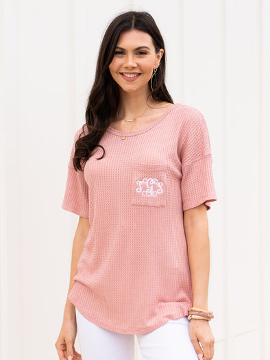 Anything For Love Waffle Knit Top - Blush