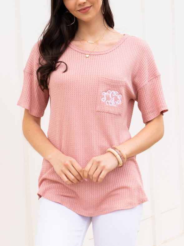 Anything For Love Waffle Knit Top - Blush