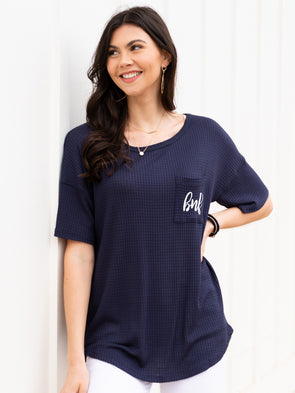 Anything For Love Waffle Knit Top - Navy