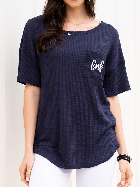 Anything For Love Waffle Knit Top - Navy