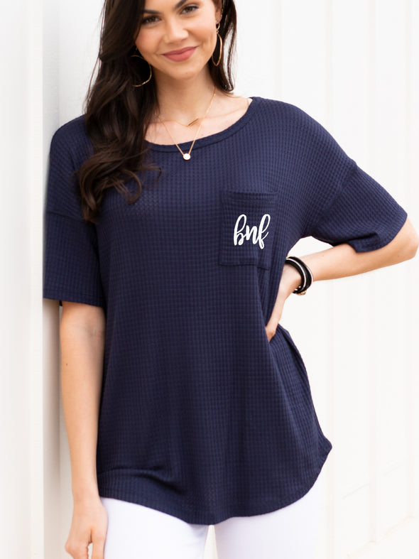 Anything For Love Waffle Knit Top - Navy