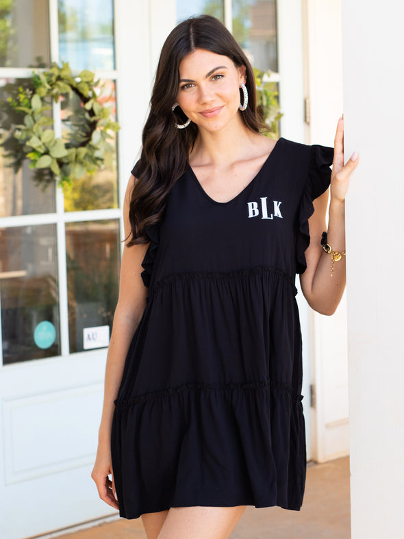 Thinking Out Loud Ruffle Sleeve Dress- Black