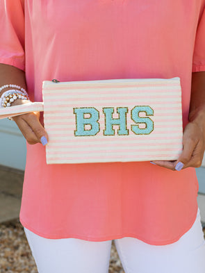 Just The Essentials Varsity Letter Cosmetic Bag- Rose Gold