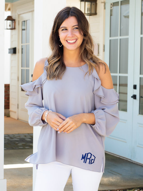 Remember When Cold Shoulder Top- Grey