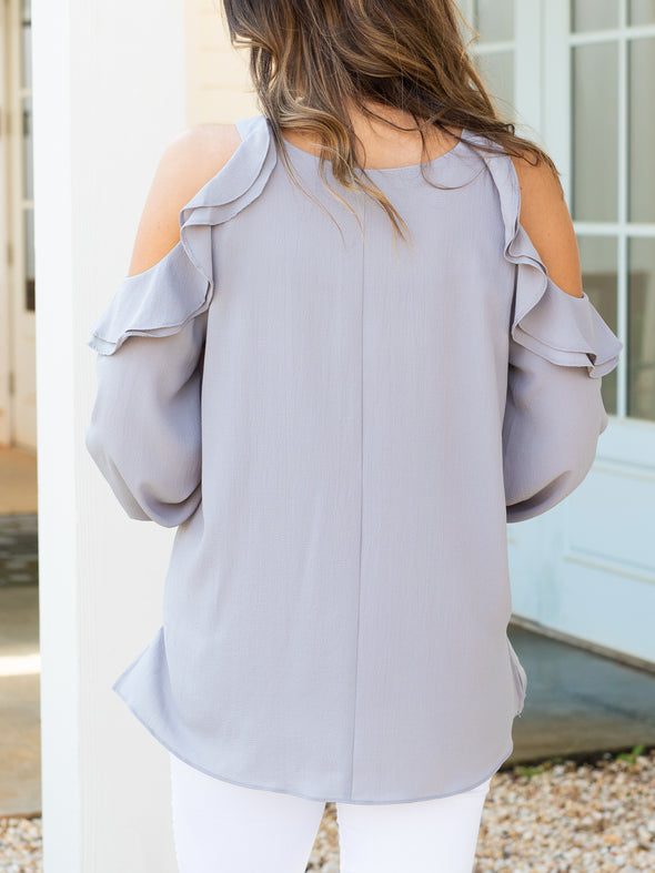 Remember When Cold Shoulder Top- Grey