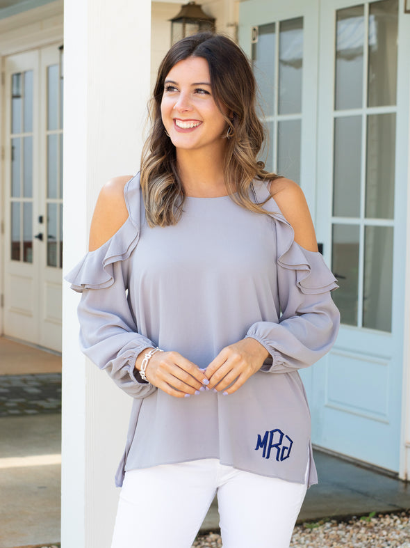 Remember When Cold Shoulder Top- Grey