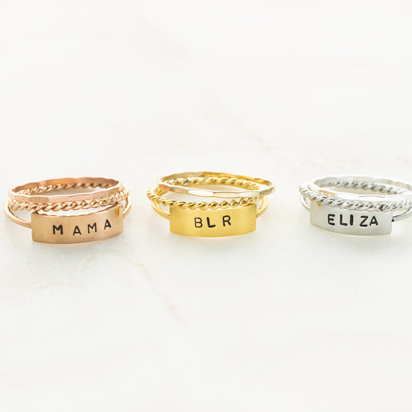 The Heather Hand Stamped Ring Stack