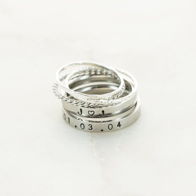 The Elizabeth Hand Stamped Ring Stack