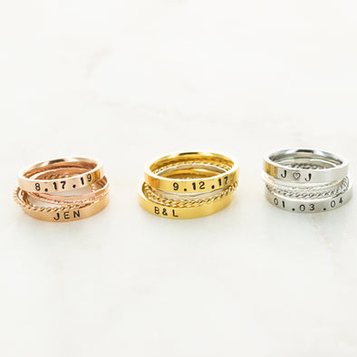 The Elizabeth Hand Stamped Ring Stack